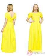 Женское платье в пол лимонного цвета с открытой  спиной.