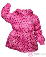 Куртка для девочки малиновая в черный горошек с цветочной аппликацией
