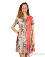 Платье летнее с цветочным принтом и гипюровыми вставками персикового цвета