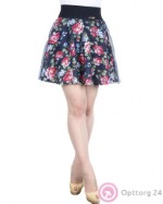 Женская юбка летнего фасона с гипюром  и цветочным принтом