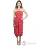 Женский сарафан(юбка) нежно-красного цвета с мешурой по всей