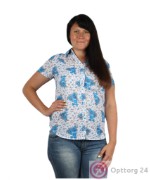 Рубашка женская бела с бирюзовым цветочным принтом