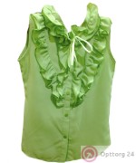 Блузка детская зеленая с рюшами на груди