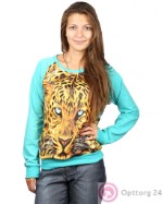 Джемпер женский молодёжный кислотно-голубого цвета с  принтом “ Леопард “