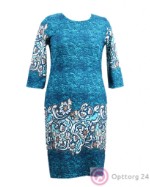 Платье голубое с цветочным принтом и драпировкой