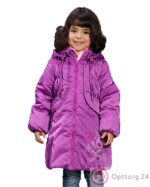Пальто для девочки на синтепоне фиолетовое с принтом