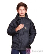 Куртка для мальчика на синтепоне серо-черная с оригинальным кроем