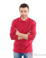 Рубашка-поло мужская с длинным рукавом бордовая