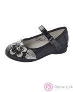 Туфли для девочки черного цвета с серебристым декором