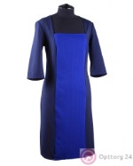 Платье женское комбинированное темно-синее с вставкой электрик