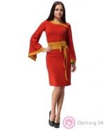 Платье женское красное с горчичными вставками кроя “Кимоно”