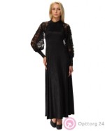 Платье женское вечернее черное в пол с кружевным верхом