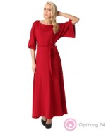 Платье женское вечернее длинное красное с тонким пояском