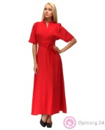 Платье женское вечернее длинное ярко-красное с пояском