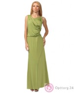 Платье женское вечернее нежно-зеленое в пол с защипами на плече