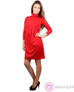 Платье женское красное с высоким воротником