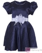 Детское платье В-Атлас темно-синее в белый горошек