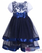 Детское платье В-Снежинка бело-синего цвета с принтом