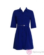 Платье-рубашка синего цвета с поясом