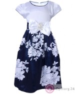 Детское платье Вероника бело-синее с цветным принтом