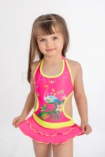 46125 Купальник детский слитный с юбочкой “Разноцветный фламинго”