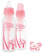 Dr Brown’s Набор бутылочек, розовый, станд., 2-250 мл. + пустышка PreVent 0-6 мес.