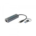 Адптер D-Link DUB-2332/A1A Сетевой Gigabit Ethernet / USB Type-C с 3 портами USB 3.0 и переходником USB Type-C / USB Type-A