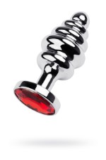 Анальная втулка Metal by TOYFA, металл, серебряная, с красным кристаллом, 9,5 см, O 4 см, 145 г