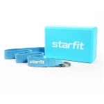 Блок и ремень для йоги STARFIT YB-205, синий