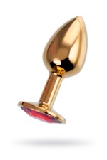 Анальная втулка Штучки-Дрючки, металл, золотая, с красным кристаллом, 7 см, O 2,8 см, 50 г