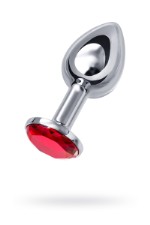 Анальная втулка Metal by TOYFA, металл, серебряная, с рубиновым кристаллом, 7,5 см, O 3 см, 145 г