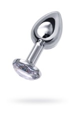Анальная втулка Metal by TOYFA, металл, серебряная, с белым кристаллом, 7,5 см, O 3 см, 145 г