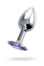 Анальная втулка Штучки-дрючки, металл, серебряная, с фиолетовым кристаллом, 7 см, O 2,8 см, 50 г