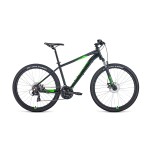 Велосипед 27,5’ Forward Apache 27,5 2.0 disc AL Черный матовый/Ярко-зеленый 20-21 г