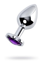 Анальная втулка Metal by TOYFA, металл, серебряная, с фиолетовым кристаллом, 8 см, O 3,4 см, 85 г