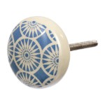 Ручка керамическая для мебели “Маргаритка”, цвет белый, рисунок голубой
