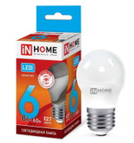 Лампа светодиодная LED-ШАР-VC 6Вт шар 4000К нейтр. бел. E27 570лм 230В IN HOME 4690612020532, 1шт