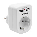 Переходник сетевой с/з (+ 2 USB 2,1А), 250В, 16A, ADP16-24-20, белый, 1шт