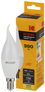 Лампочка светодиодная Kodak LED KODAK BXS-11W-830-E14 E14 / Е14 11Вт свеча на ветру теплый белый свет, 1шт
