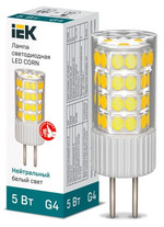 Лампа светодиодная Corn 5Вт капсульная 4000К нейтр. бел. G4 230В керамика IEK LLE-Corn-5-230-40-G4, 1шт