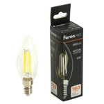Лампа светодиодная, (6W) 230V E14 4000K C35 прозрачная, LB-1206, 1шт