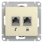 Розетка компьютерная + телефонная 2-м СП Glossa RJ45 + RJ11 кат.5E механизм беж. SE GSL000285, 1шт
