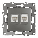 12-3108-12 ЭРА Розетка информационная двойная 2XRJ45, IP20, Эра12, графит, 1шт