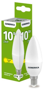 Лампа светодиодная C35 10Вт свеча 3000К E14 230В GENERICA LL-C35-10-230-30-E14-G, 1шт