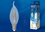 Led-cw35-9w/4000k/e14/cl/dim gla01tr лампа светодиодная диммируемая. форма “свеча на ветру”, прозрачная. серия air. белый свет (4000K). Картон. ТМ Uniel., 1шт