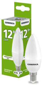 Лампа светодиодная C35 12Вт свеча 4000К E14 230В GENERICA LL-C35-12-230-40-E14-G, 1шт