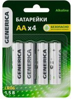 Элемент питания алкалиновый AA/LR6 Alkaline (блист.4шт) GENERICA ABT-LR06-ST-L04-G, 1УП.4 шт.
