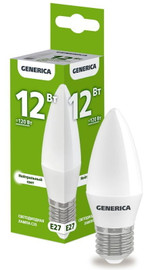 Лампа светодиодная C35 12Вт свеча 4000К E27 230В GENERICA LL-C35-12-230-40-E27-G, 1шт