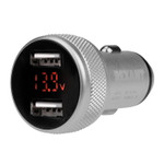 Автозарядка в прикуриватель 2хUSB с дисплеем (АЗУ) (1000+2100 mA) серебристая REXANT, 10шт