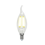 Led-cw35-5w/nw/e14/cl/dim gla01tr лампа светодиодная диммируемая. форма “свеча на ветру”, прозрачная. серия air. белый свет (4000K). Картон. ТМ Uniel, 1шт